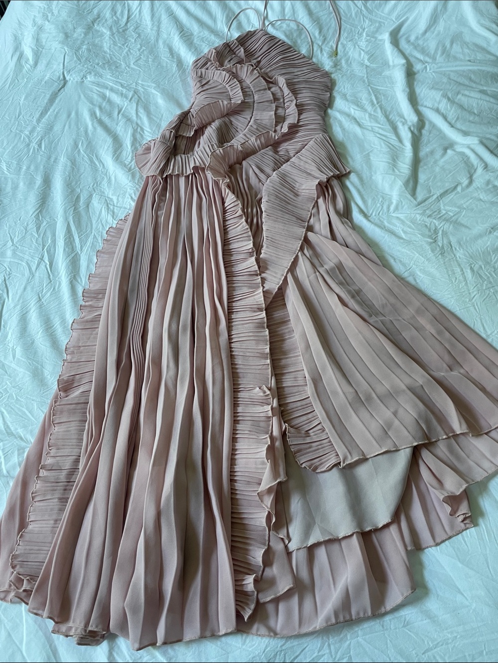 Pleated Ruffle Maxi Dress in Blush Pink - Picture 2 of 12